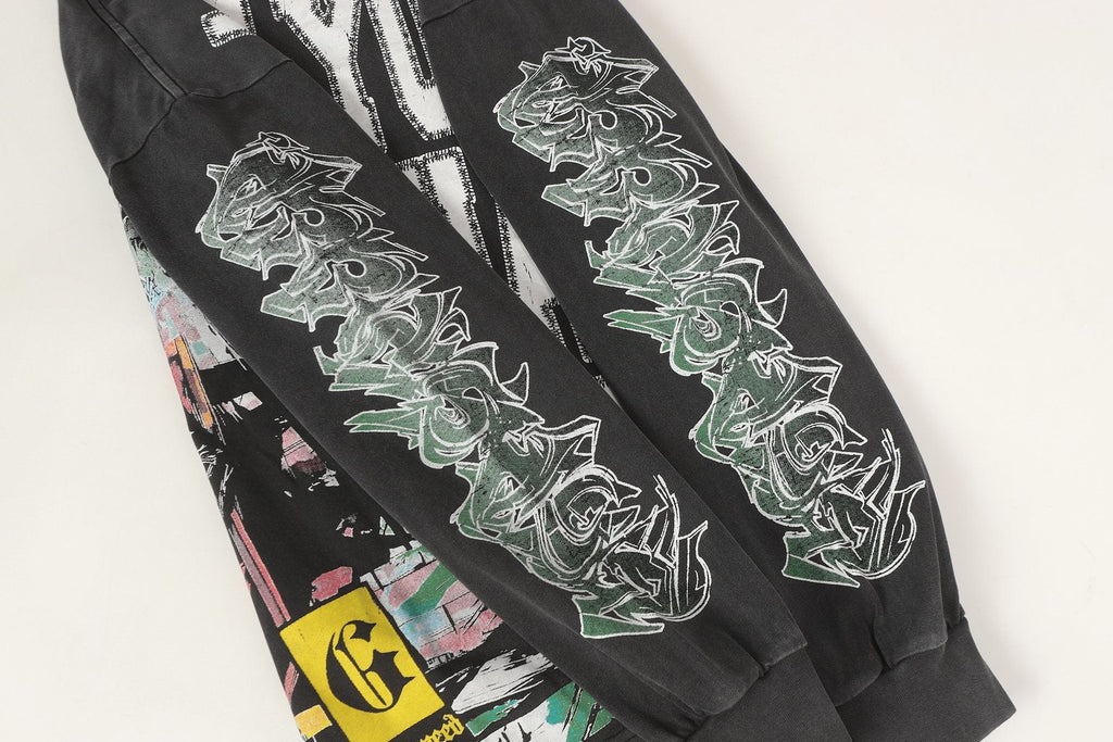 Godspeed Washed Black Skeleton Graphic Long-Sleeve T-Shirt — detail