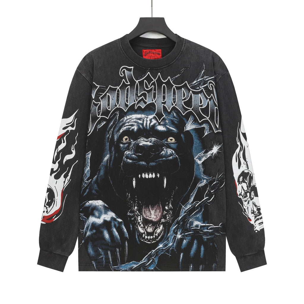 Godspeed Washed Black Dog Graphic Long-Sleeve T-Shirt — hero