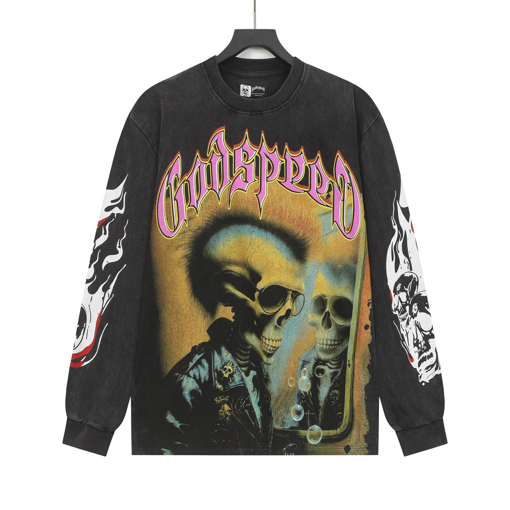 Godspeed Skeleton Graphic Washed Black Long-Sleeve T-Shirt — hero