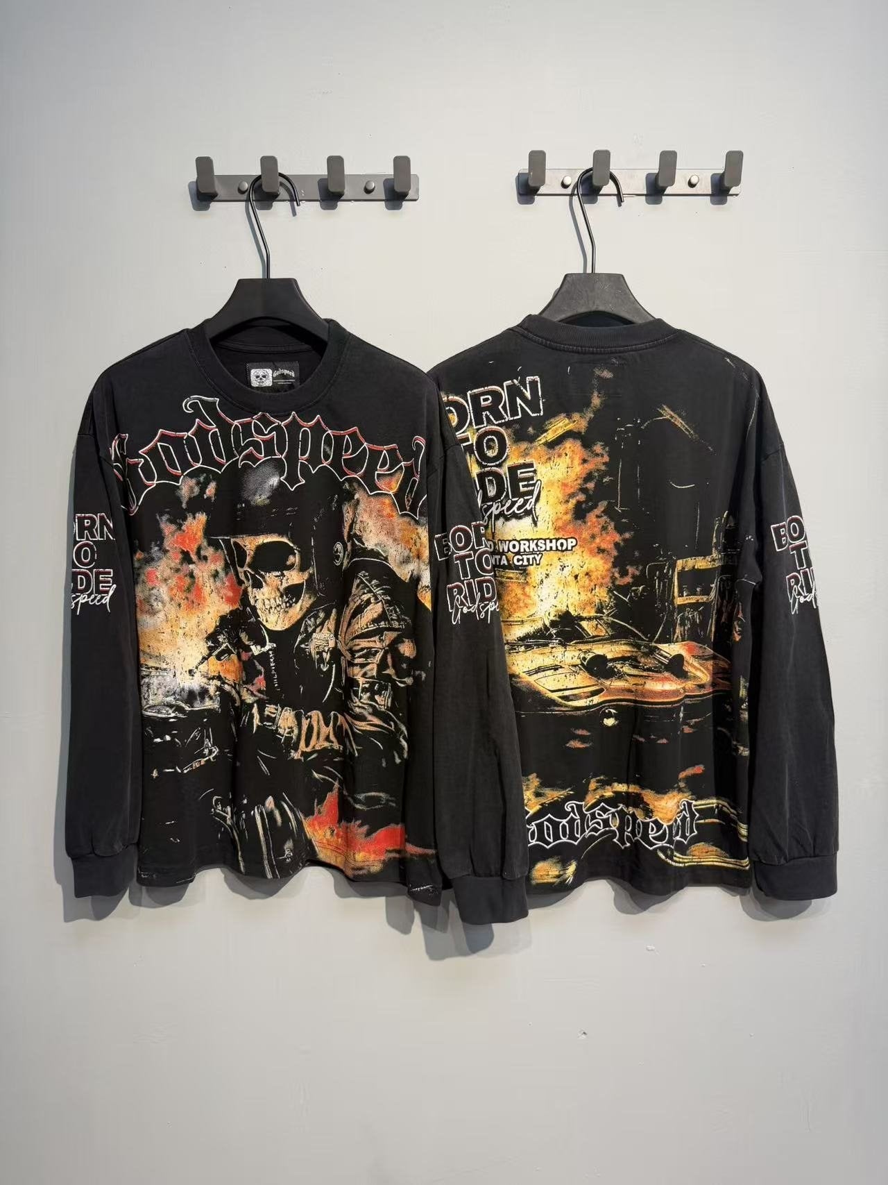 Godspeed Skull Flame Car Graphic Long-Sleeve T-Shirt — context