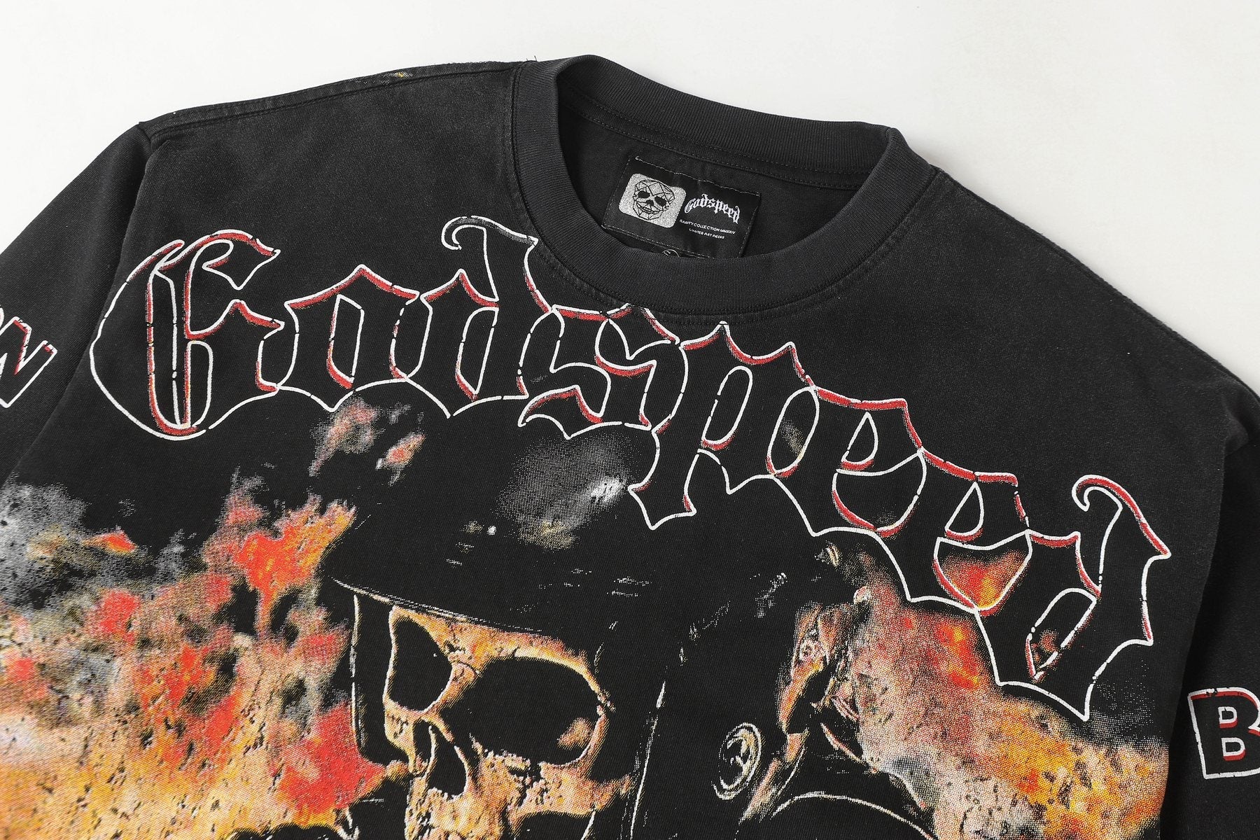 Godspeed Skull Flame Car Graphic Long-Sleeve T-Shirt — detail