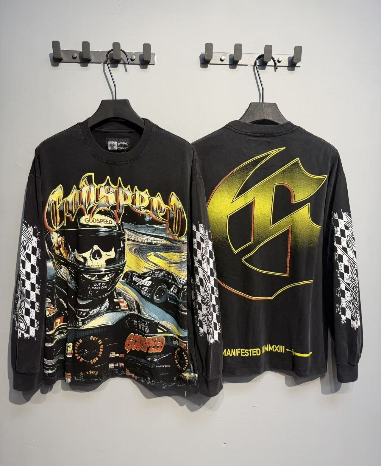 Godspeed Washed Black Racing Skull Long-Sleeve T-Shirt — context