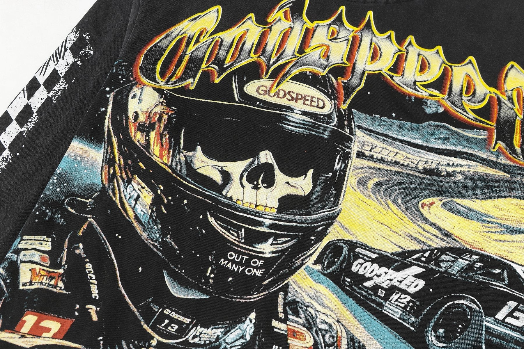 Godspeed Washed Black Racing Skull Long-Sleeve T-Shirt — detail