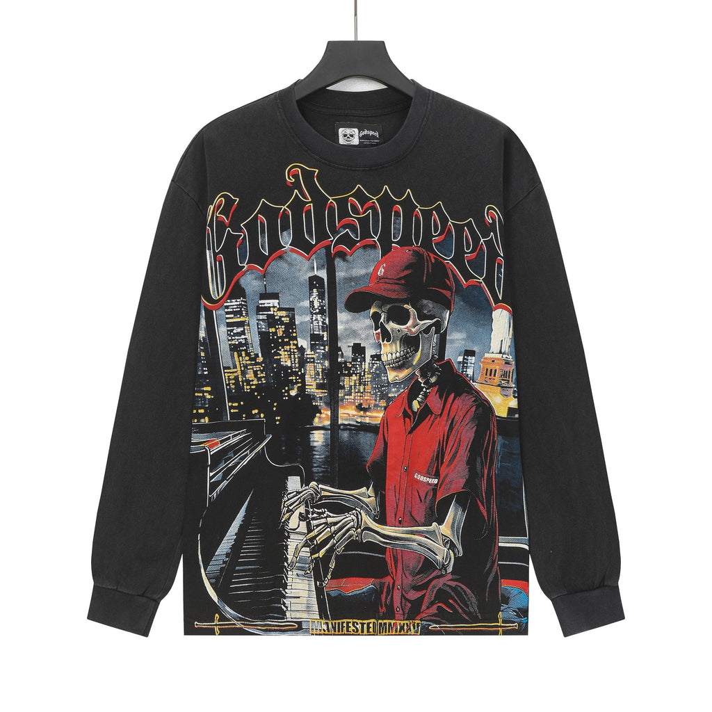 Godspeed Manifested Washed Black Graphic Long-Sleeve T-Shirt — hero