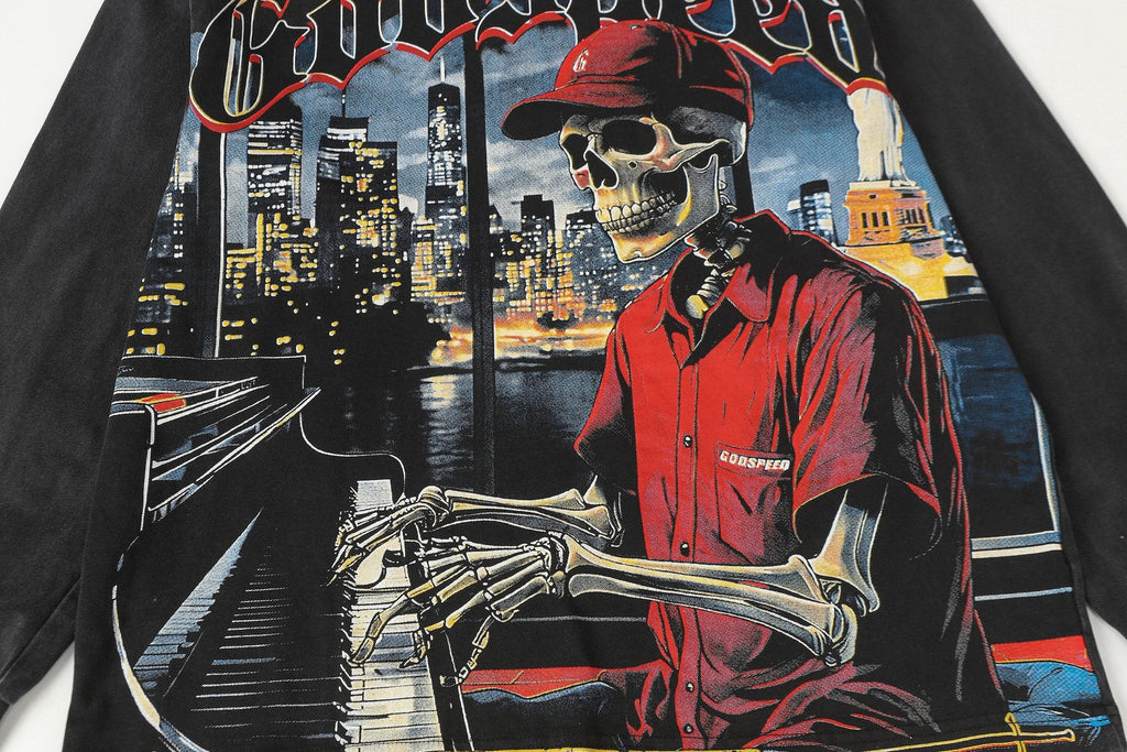 Godspeed Manifested Washed Black Graphic Long-Sleeve T-Shirt — detail