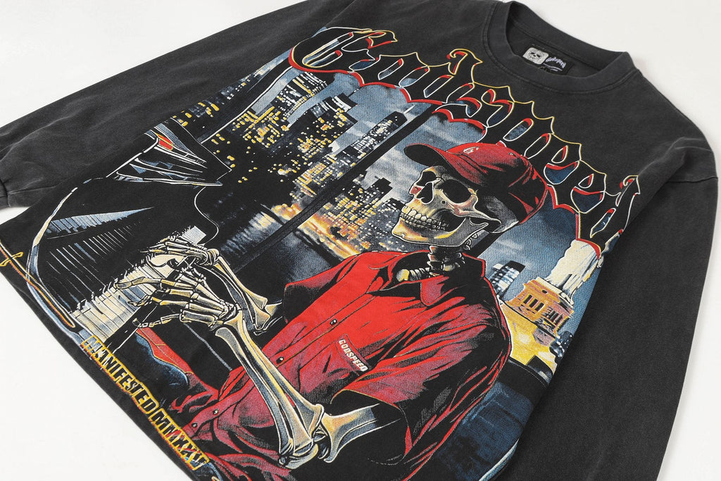 Godspeed Manifested Washed Black Graphic Long-Sleeve T-Shirt — front