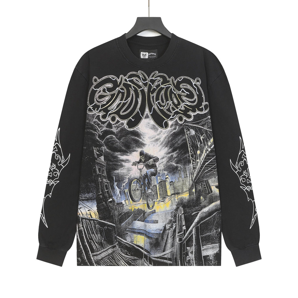 Godspeed Washed Black Rock Graphic Long-Sleeve T-Shirt — hero