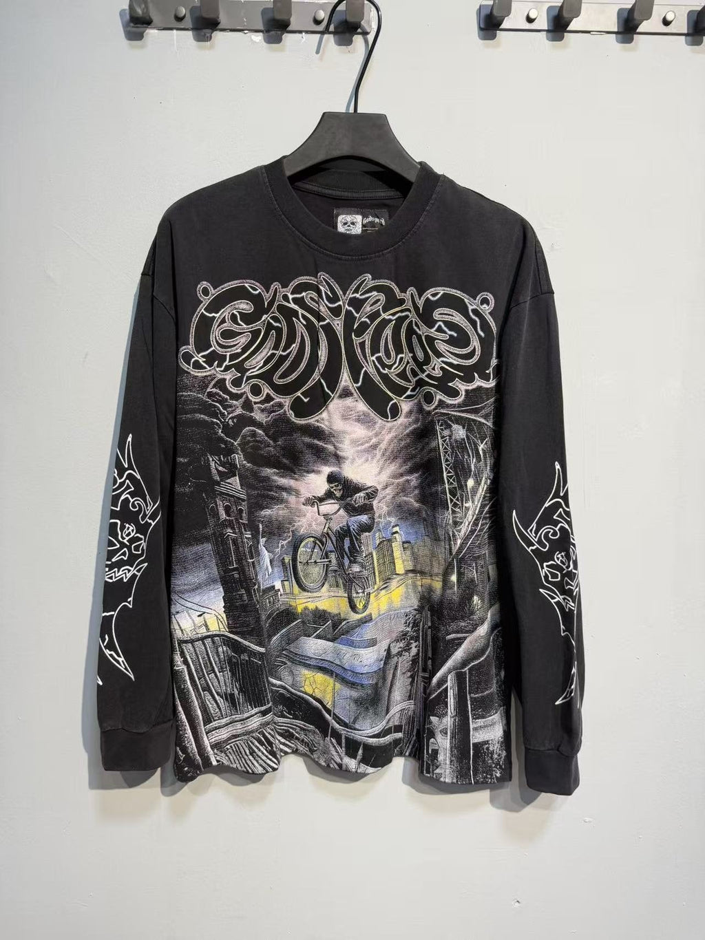 Godspeed Washed Black Rock Graphic Long-Sleeve T-Shirt — front
