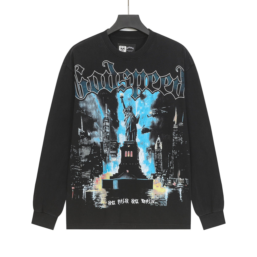 Godspeed Washed Black Rock Graphic Long-Sleeve T-Shirt — hero