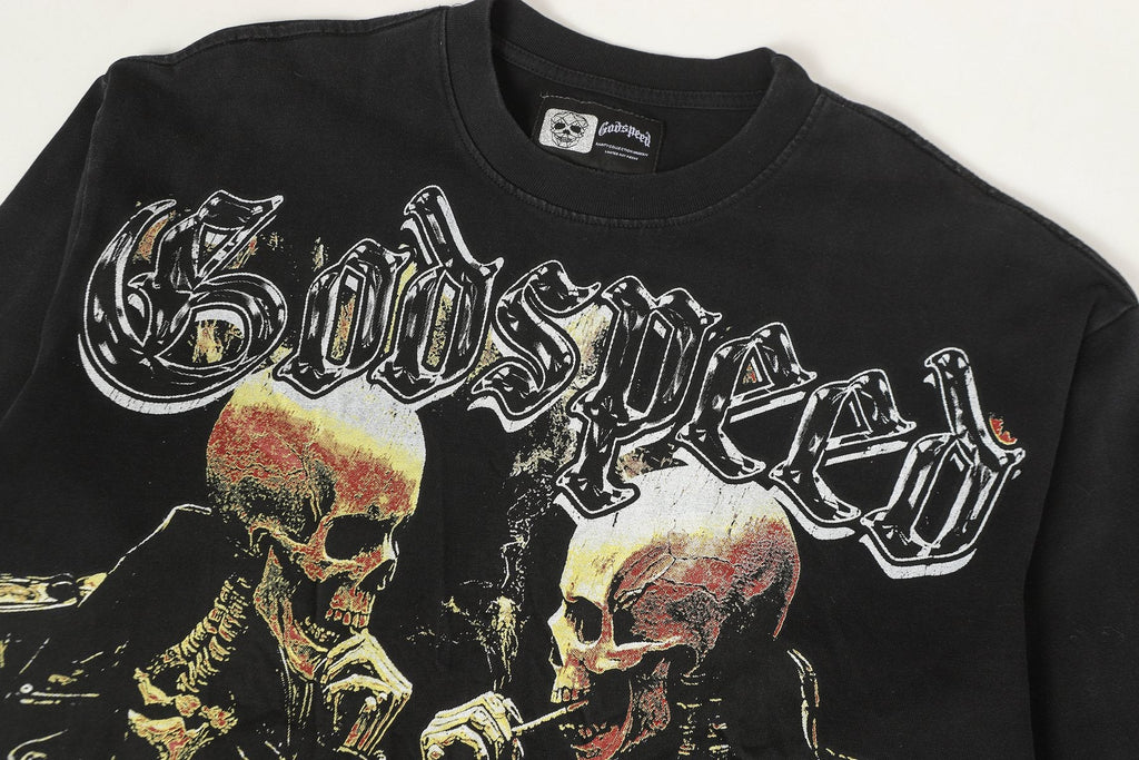 Godspeed Washed Black Skeleton Chess Graphic Long-Sleeve T-Shirt — detail