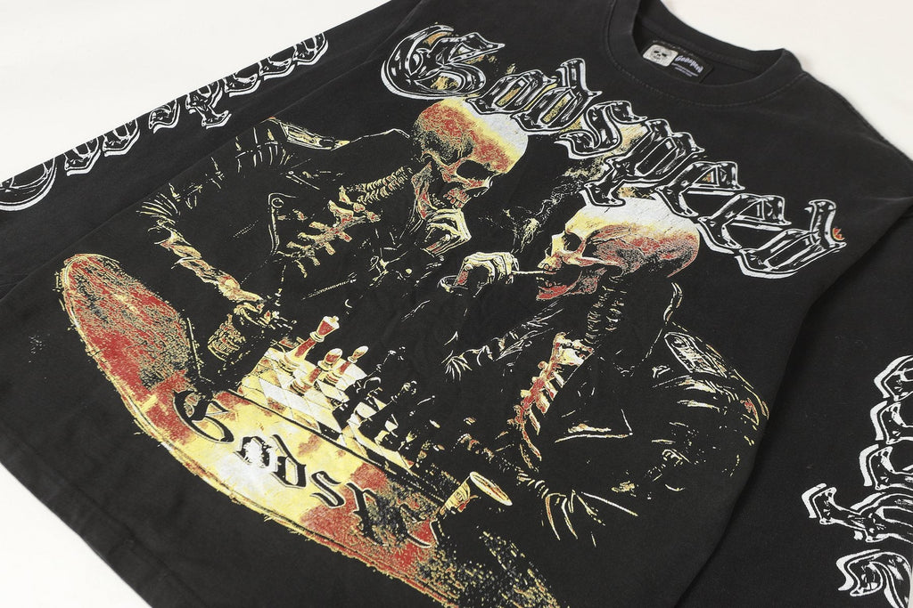 Godspeed Washed Black Skeleton Chess Graphic Long-Sleeve T-Shirt — detail
