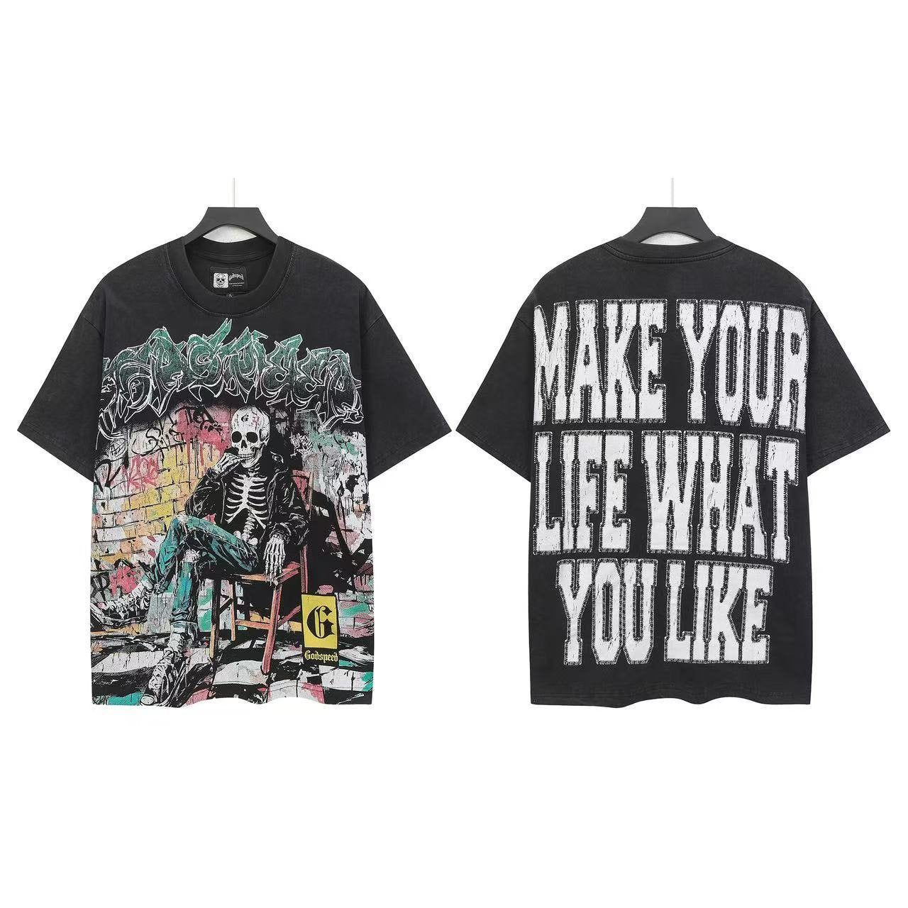 Godspeed Make Your Life Skeleton Graphic T-Shirt — front