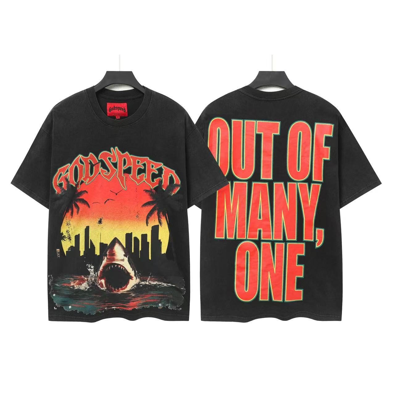 Godspeed Shark Out Of Many One Graphic T-Shirt — front