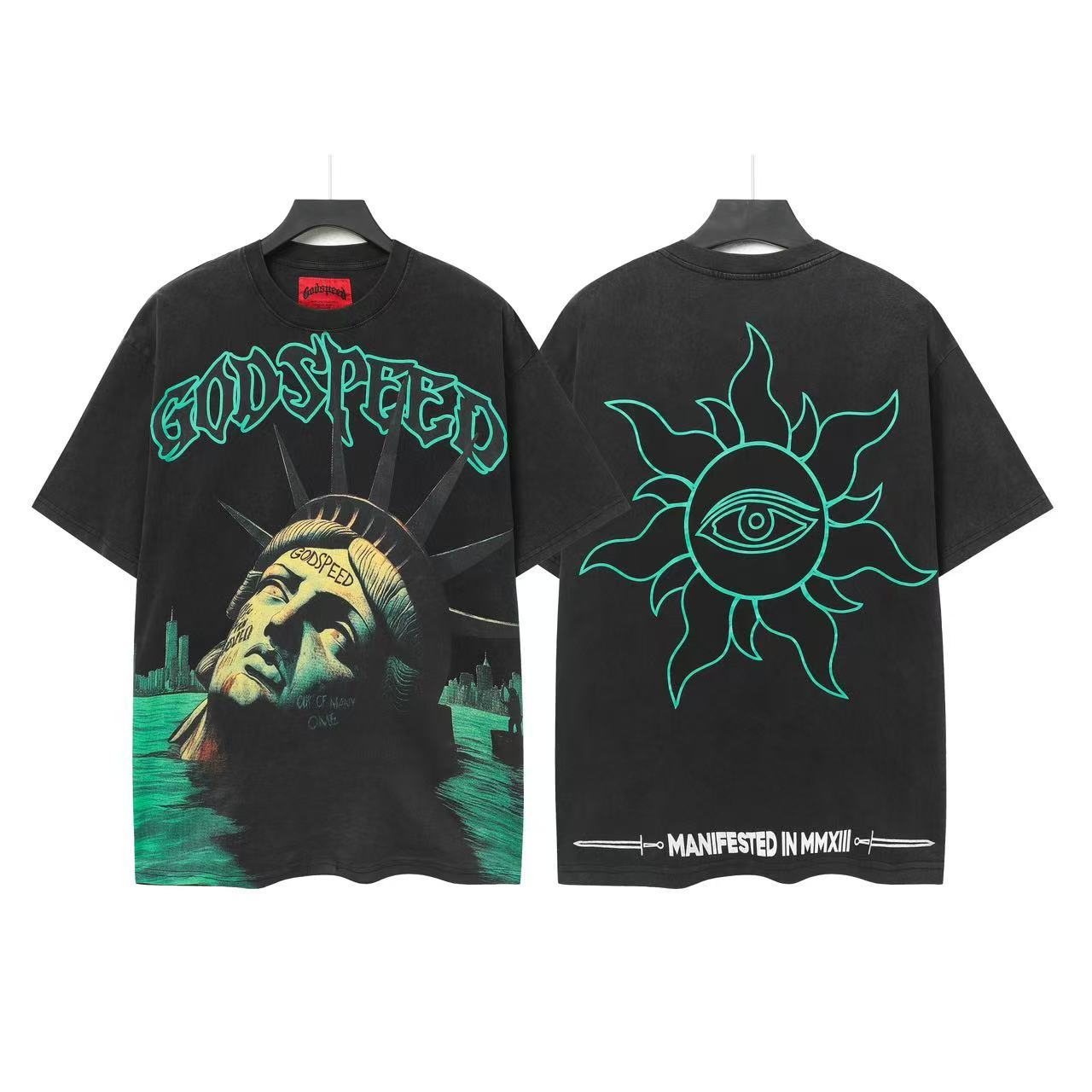 Godspeed Liberty Face Eye Sun Graphic T-Shirt — front