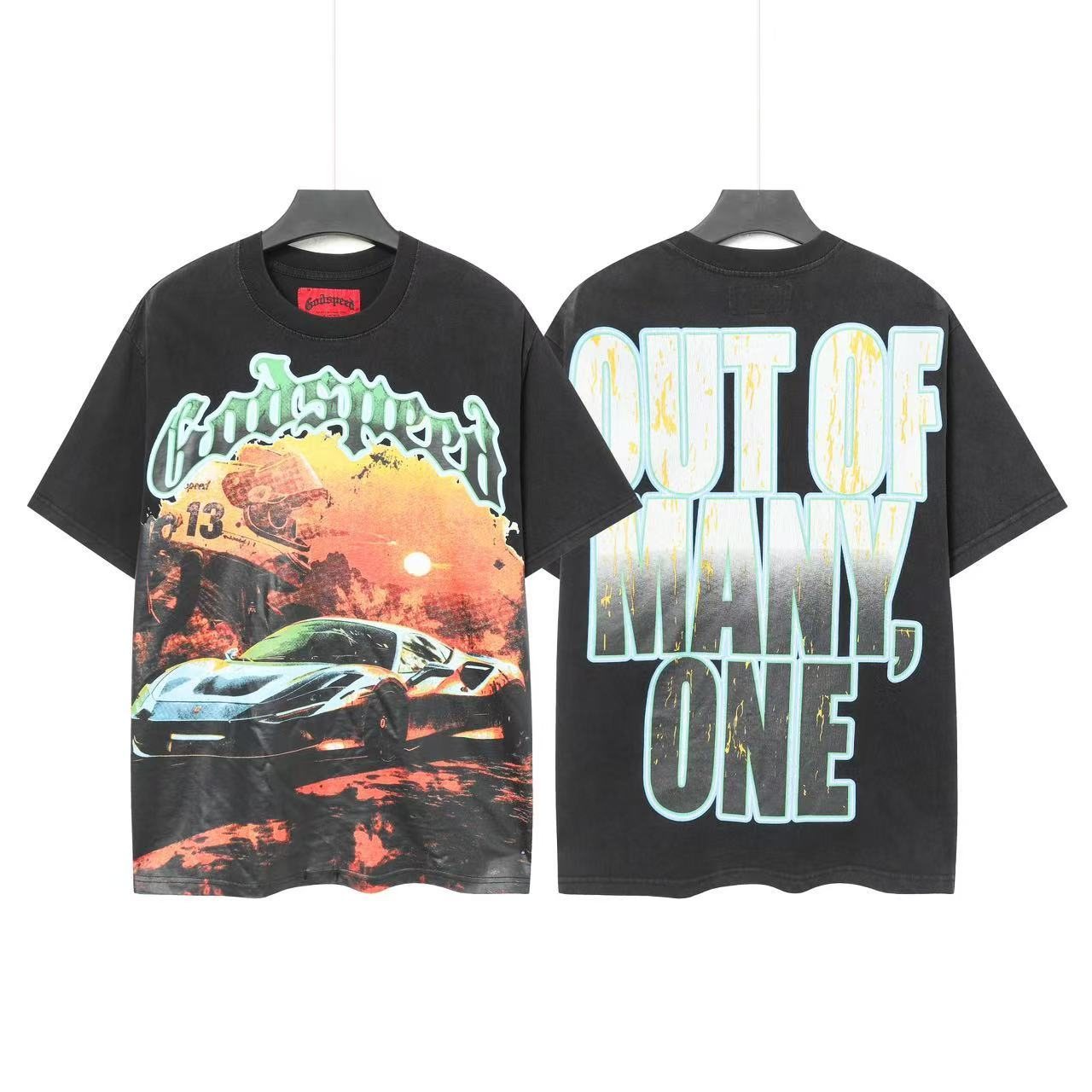 Godspeed Out Of Many One Car Sunset Graphic T-Shirt — front