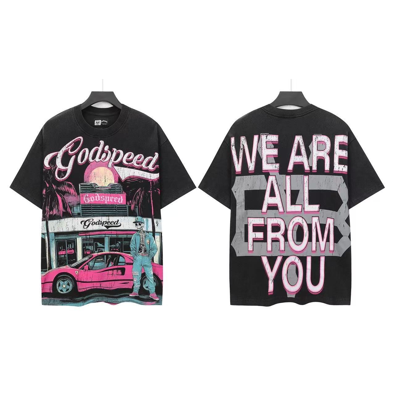 Godspeed Pink Car Graphic T-Shirt — front