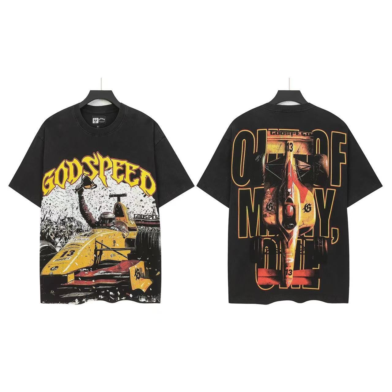 Godspeed Out Of Many Race Car Graphic T-Shirt — front
