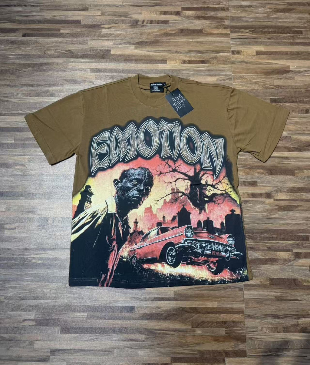 MIXED EMOTION Olive Brown Graphic T-Shirt — context