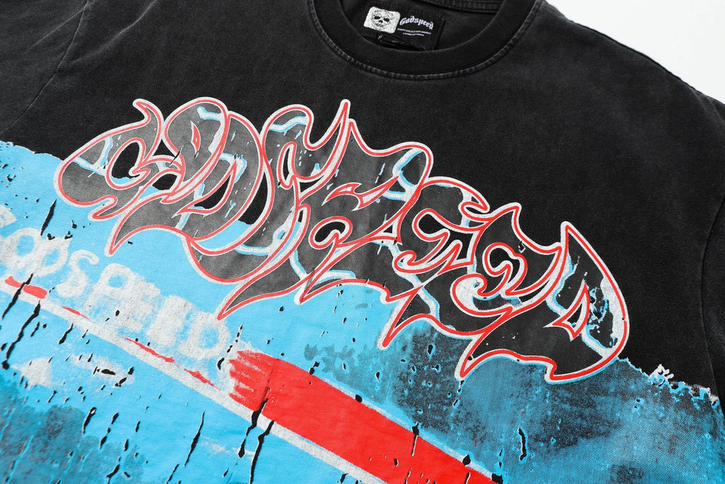Godspeed Washed Black Rock Graphic T-Shirt — detail