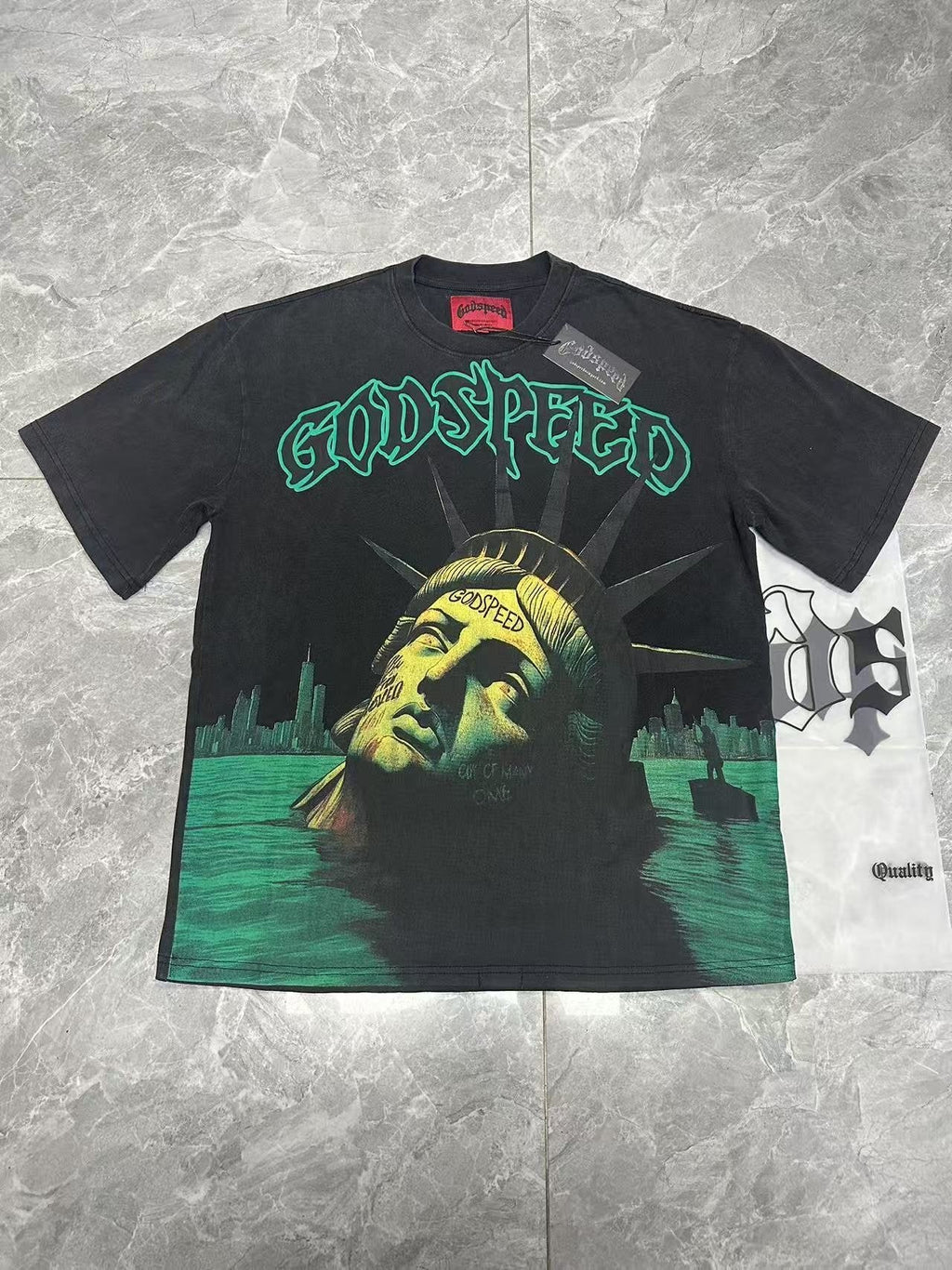 Godspeed Washed Black Rock Graphic T-Shirt — context