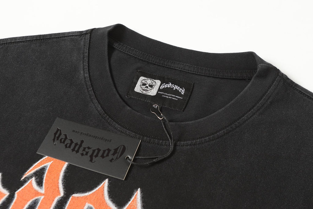 Godspeed Washed Black Racing Car Graphic T-Shirt — neck_label