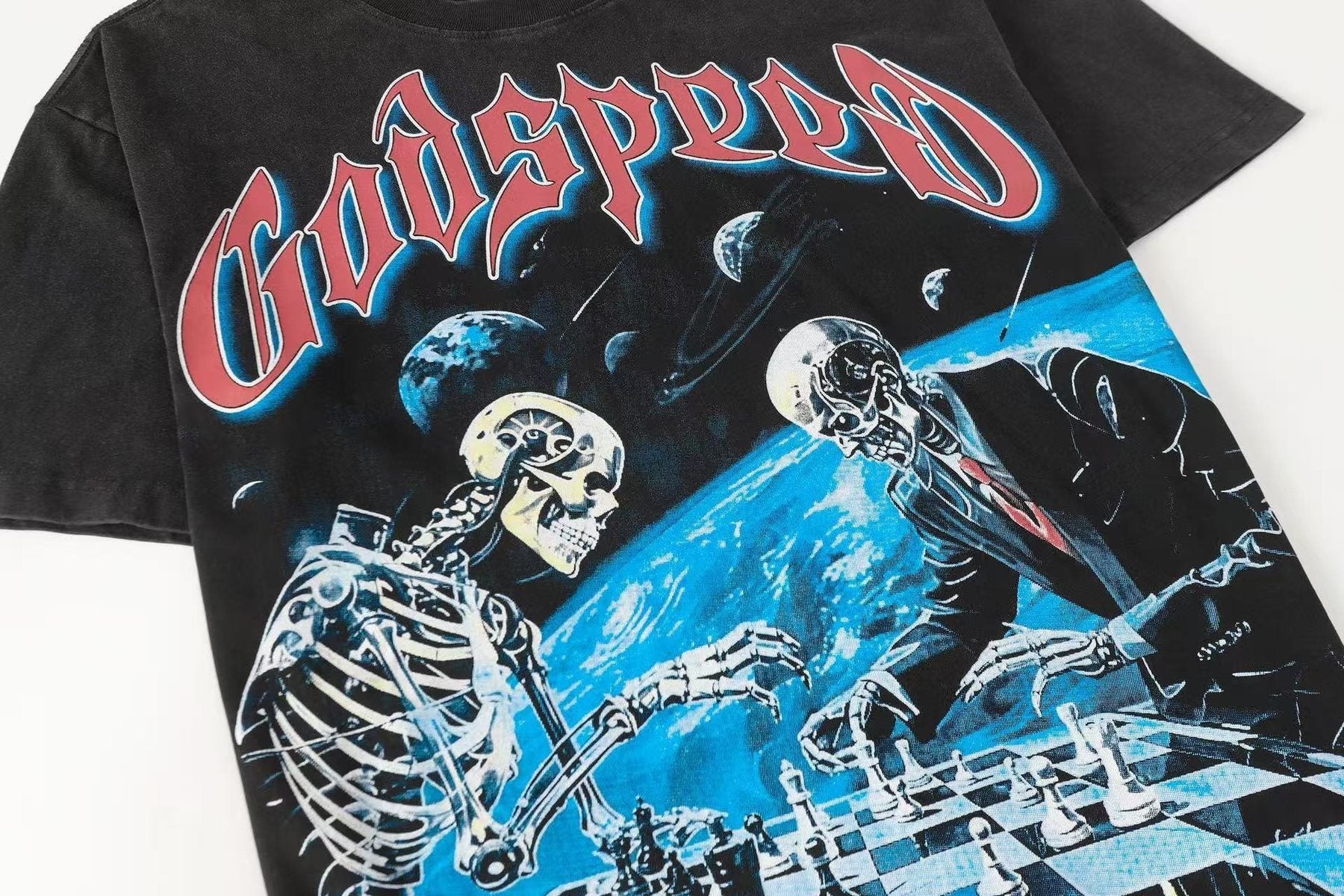 Godspeed Skeleton Chess Graphic T-Shirt — detail