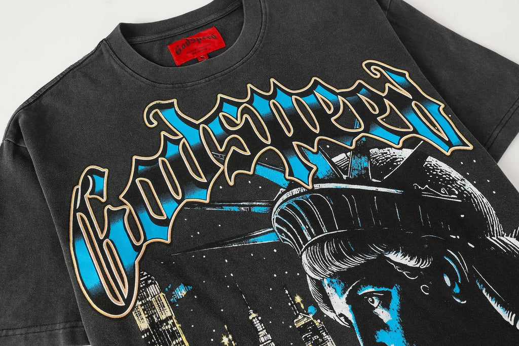 Godspeed Scary Nights Statue of Liberty Graphic T-Shirt — detail