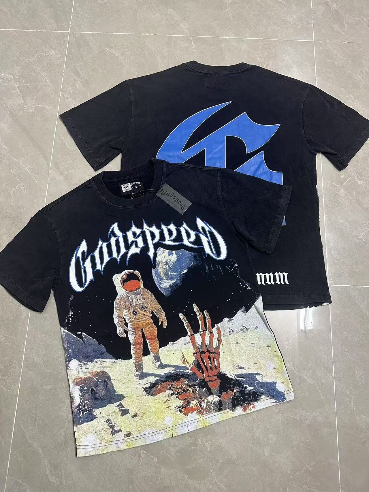 Godspeed Astronaut Back Print Washed Graphic T-Shirt — context