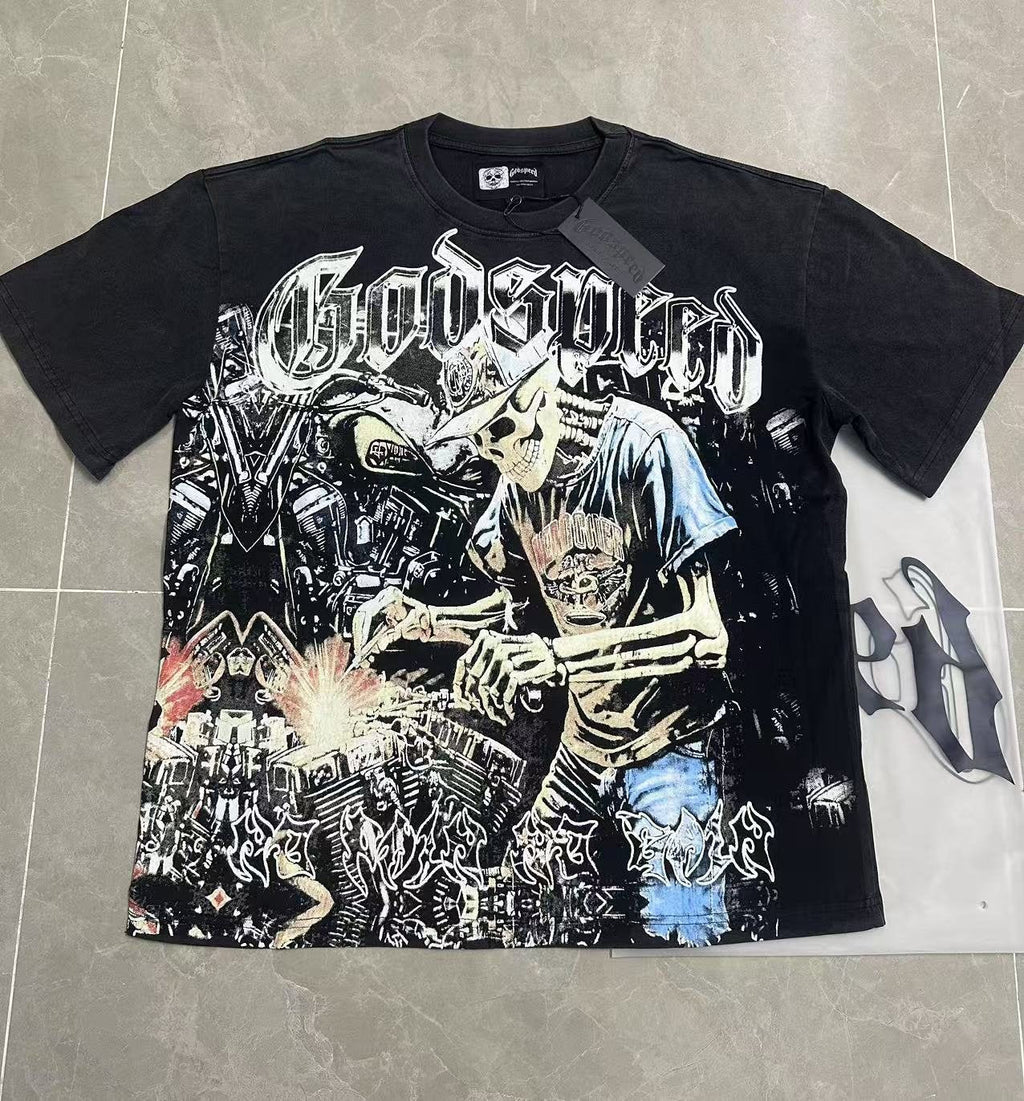 Godspeed No Pain No Gain Washed Black Graphic T-Shirt — front
