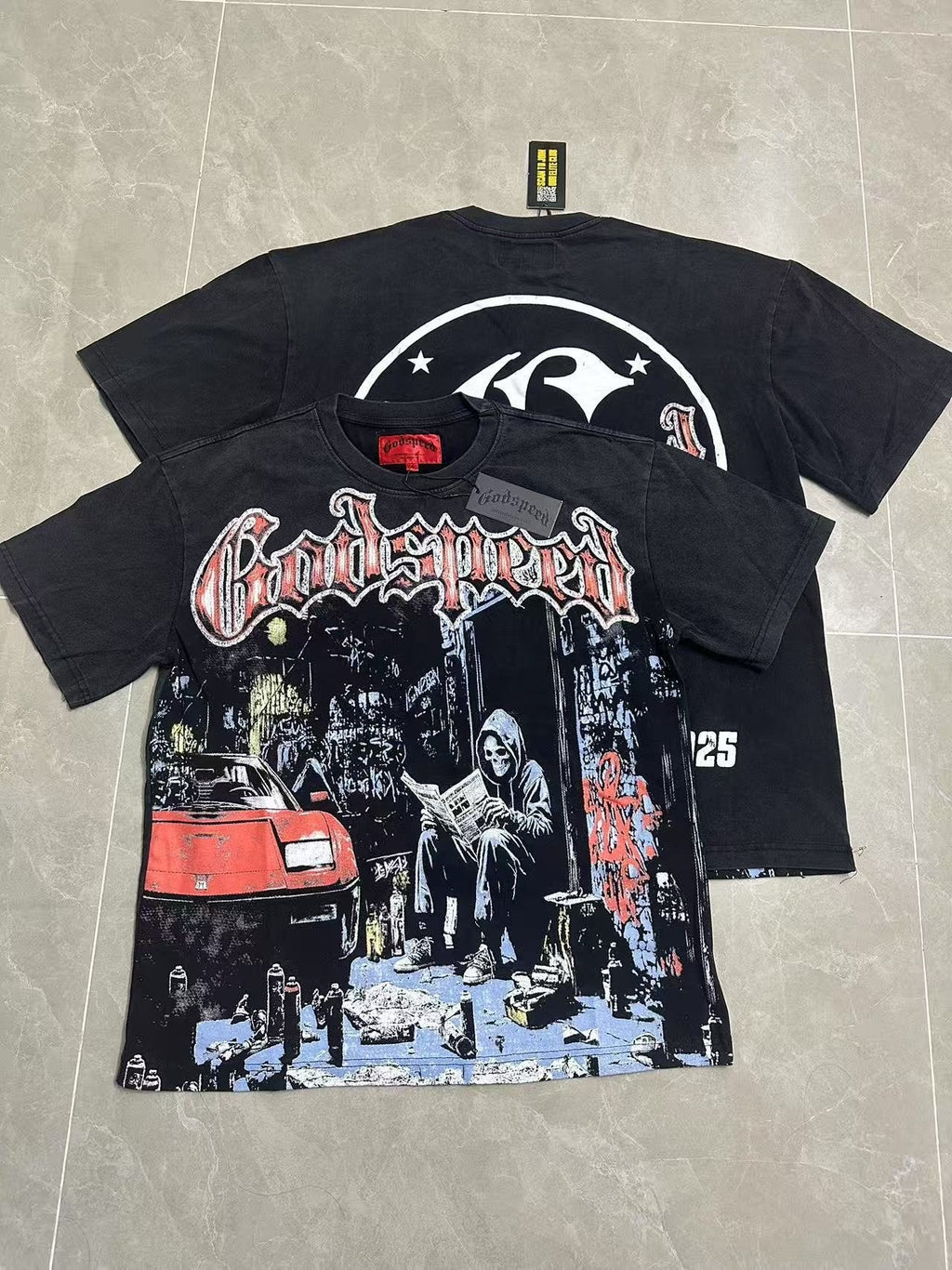 Godspeed Washed Black Reaper Car Graphic T-Shirt — comparison