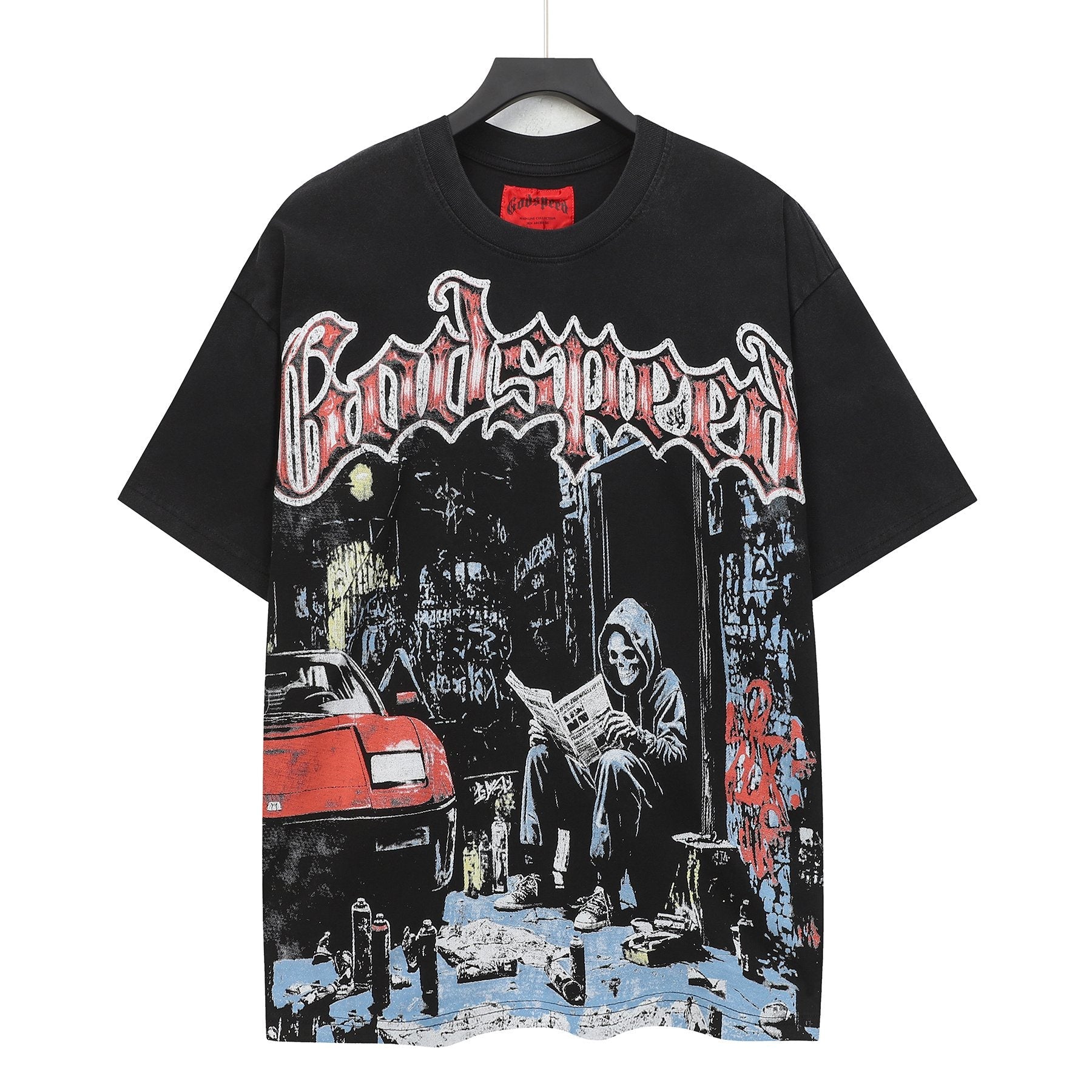 Godspeed Washed Black Reaper Car Graphic T-Shirt — hero