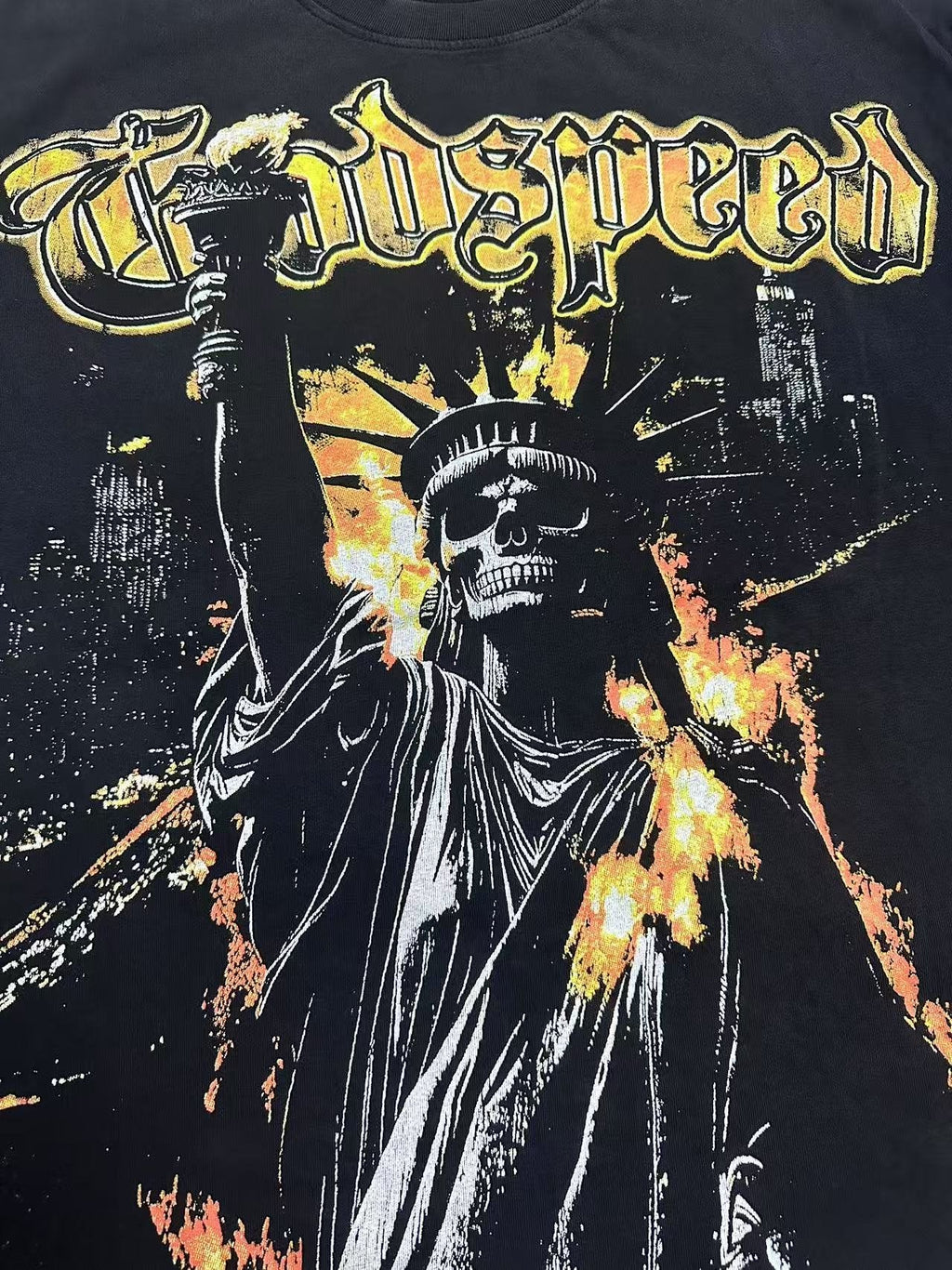 Godspeed Washed Black Statue Graphic T-Shirt — detail