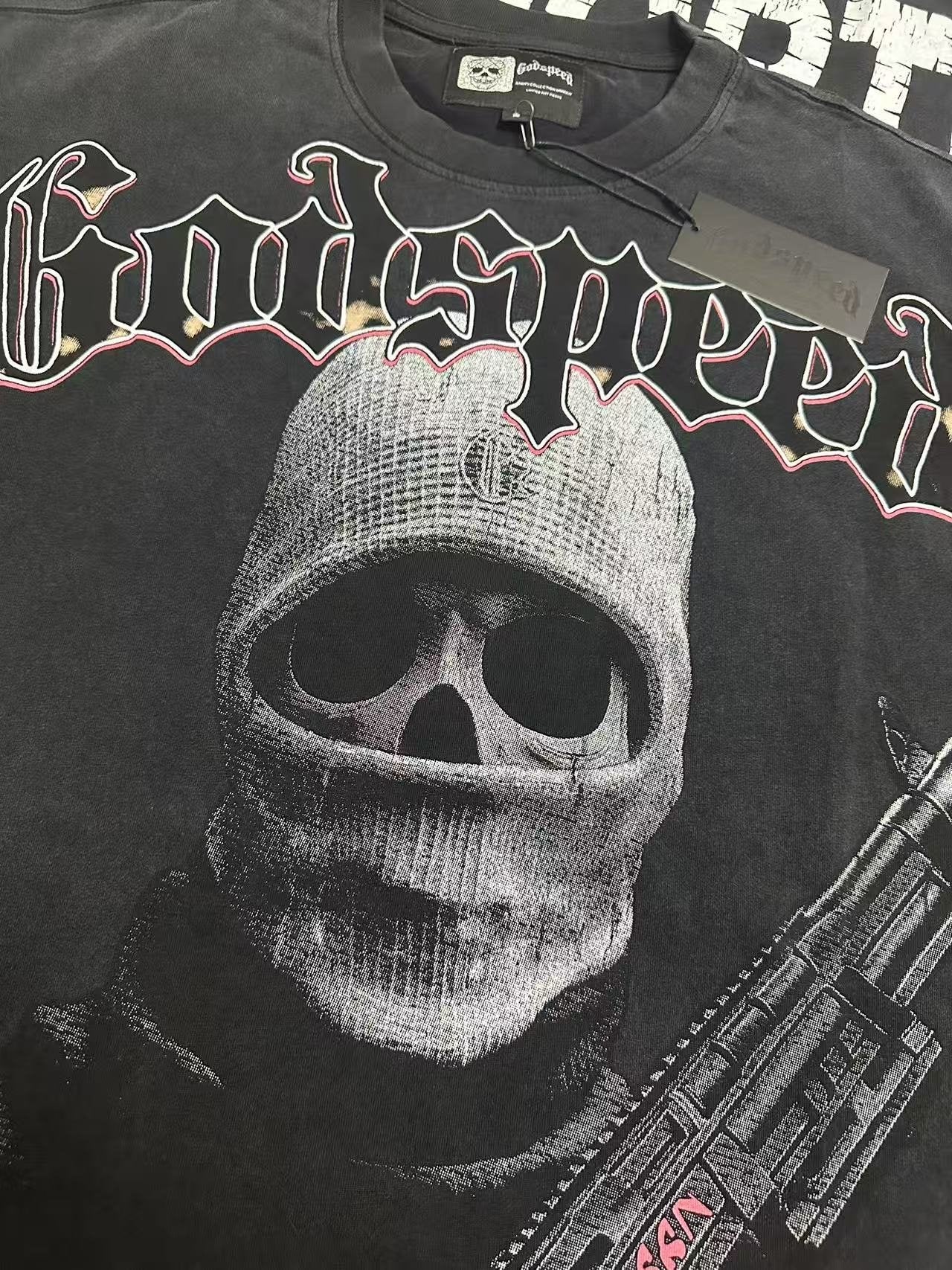 Godspeed Fortis Fortuna Washed Black Graphic T-Shirt — detail