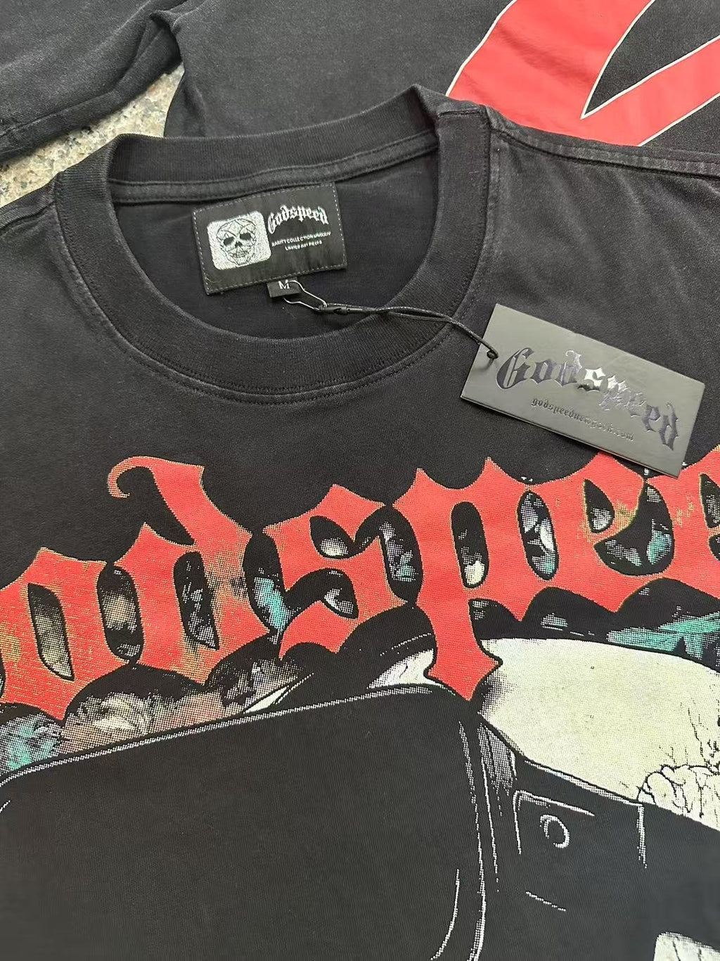 Godspeed Washed Black Rock Graphic T-Shirt — hang_tag