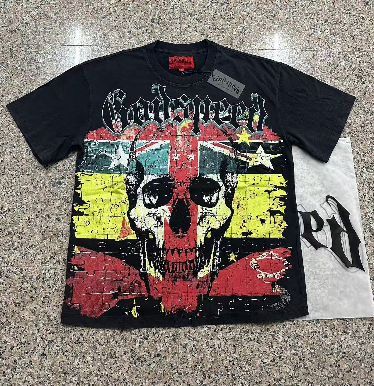 Godspeed Puzzle Skull Graphic T-Shirt — context