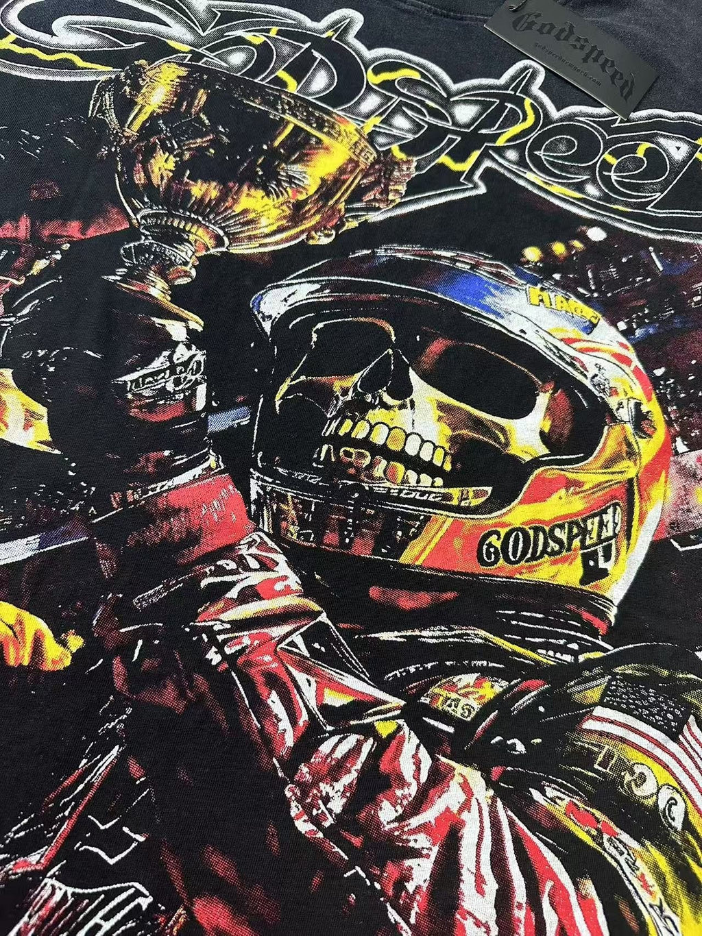 Godspeed Racer Skull Graphic T-Shirt — fabric_closeup