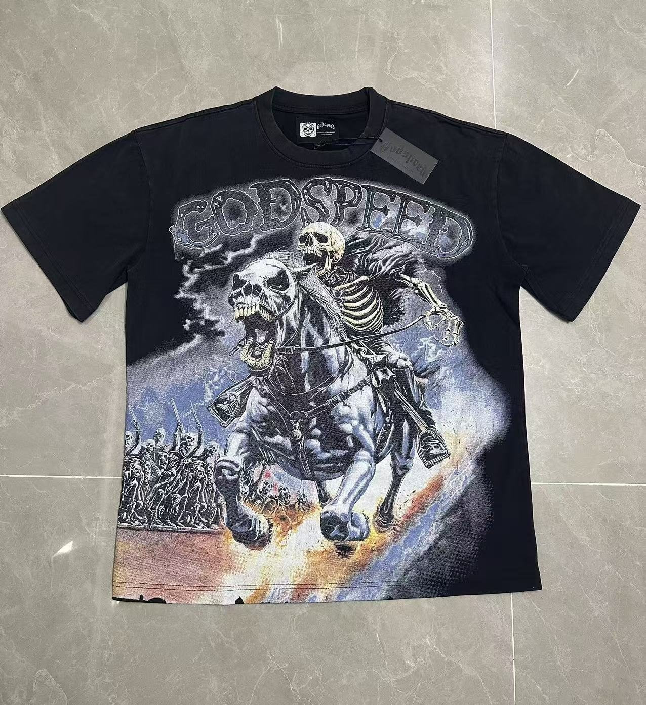 Godspeed Skeleton Horse Washed Black Graphic T-Shirt — front