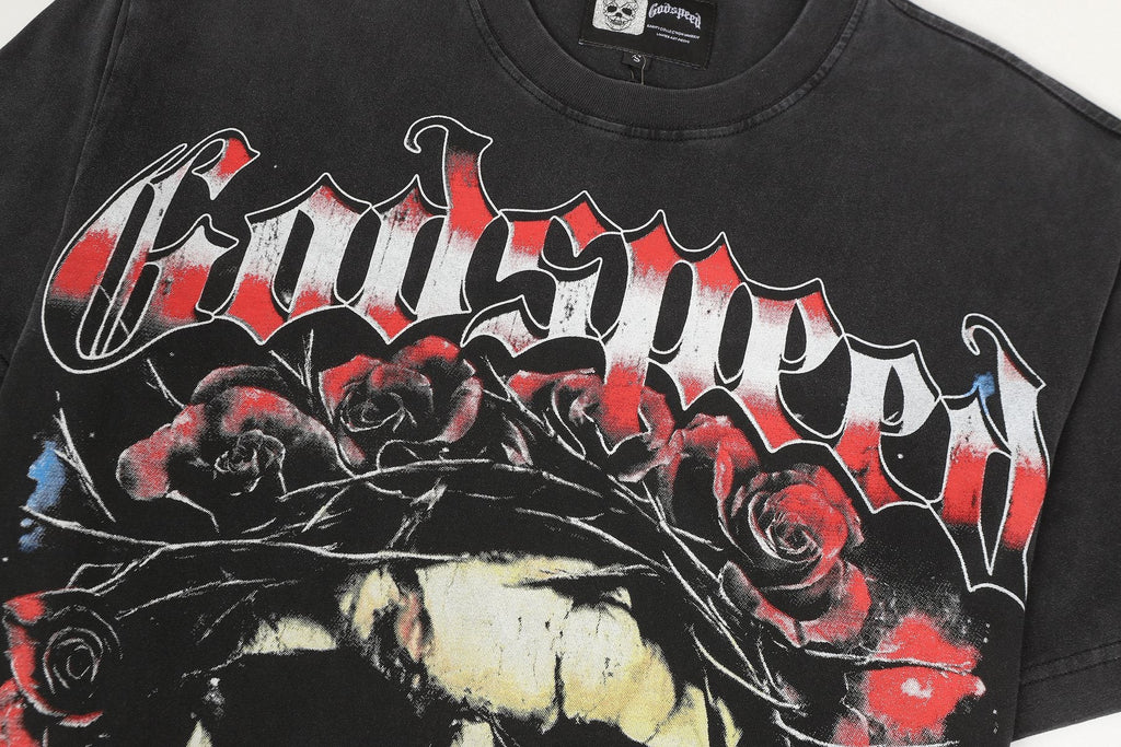 Godspeed Skull & Roses Graphic T-Shirt — detail