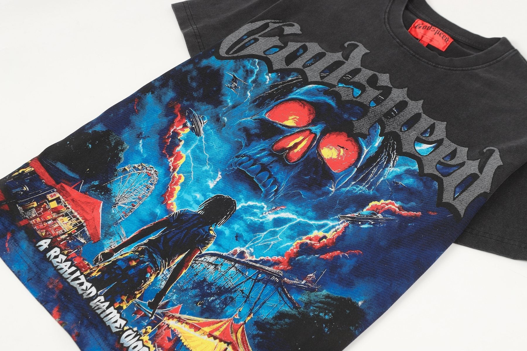 Godspeed Skull Graphic Washed Black T-Shirt — detail