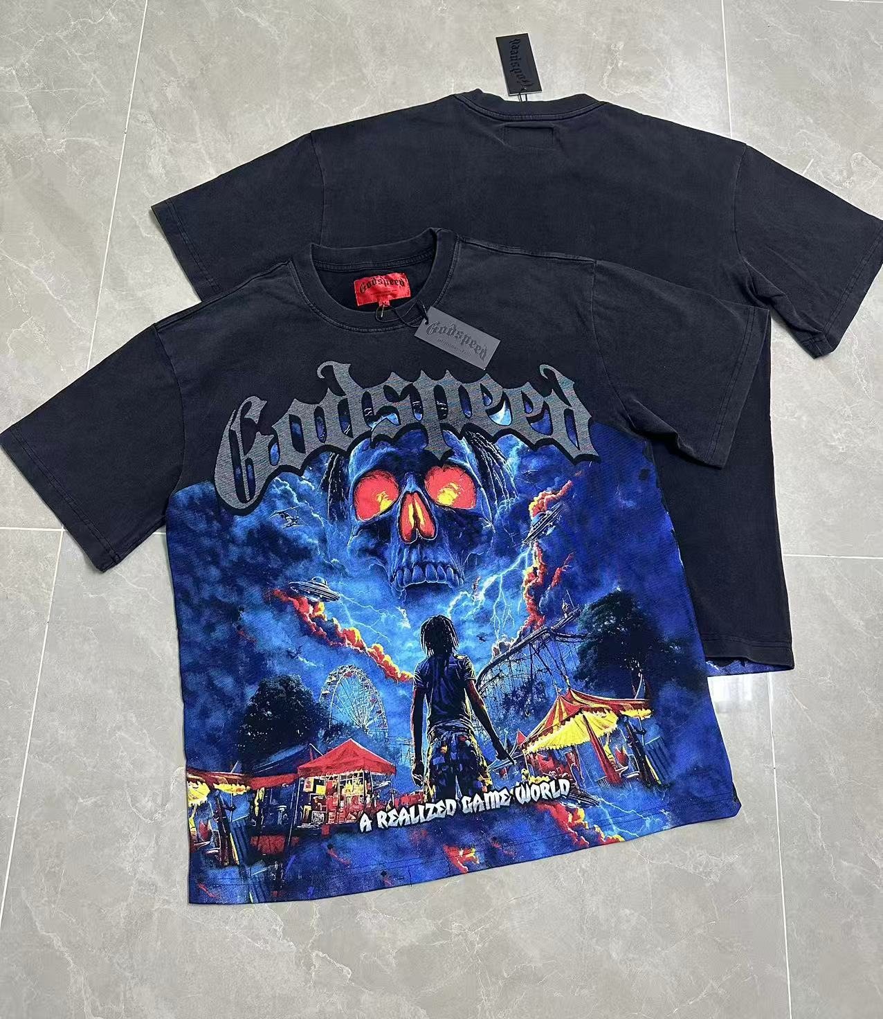 Godspeed Skull Graphic Washed Black T-Shirt — context