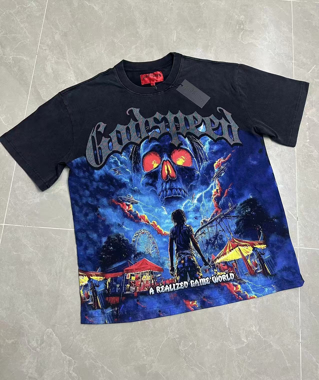 Godspeed Skull Graphic Washed Black T-Shirt — front