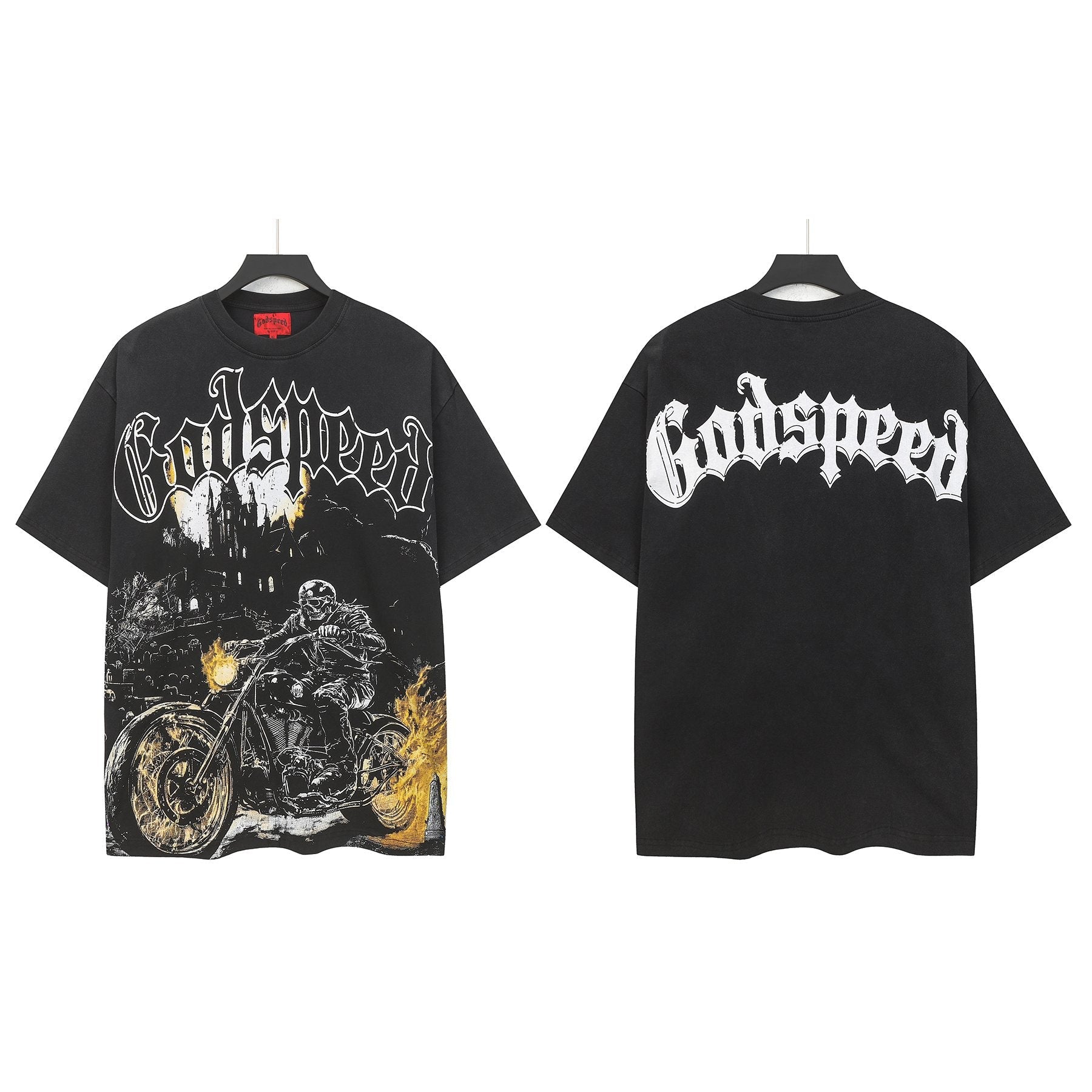 Godspeed Washed Black Motorcycle Graphic T-Shirt — front