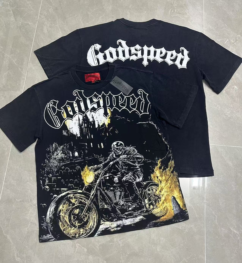 Godspeed Washed Black Motorcycle Graphic T-Shirt — context
