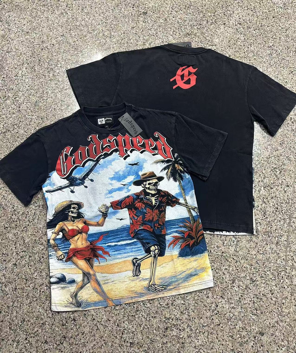 Godspeed Beach Skeleton Graphic T-Shirt — context