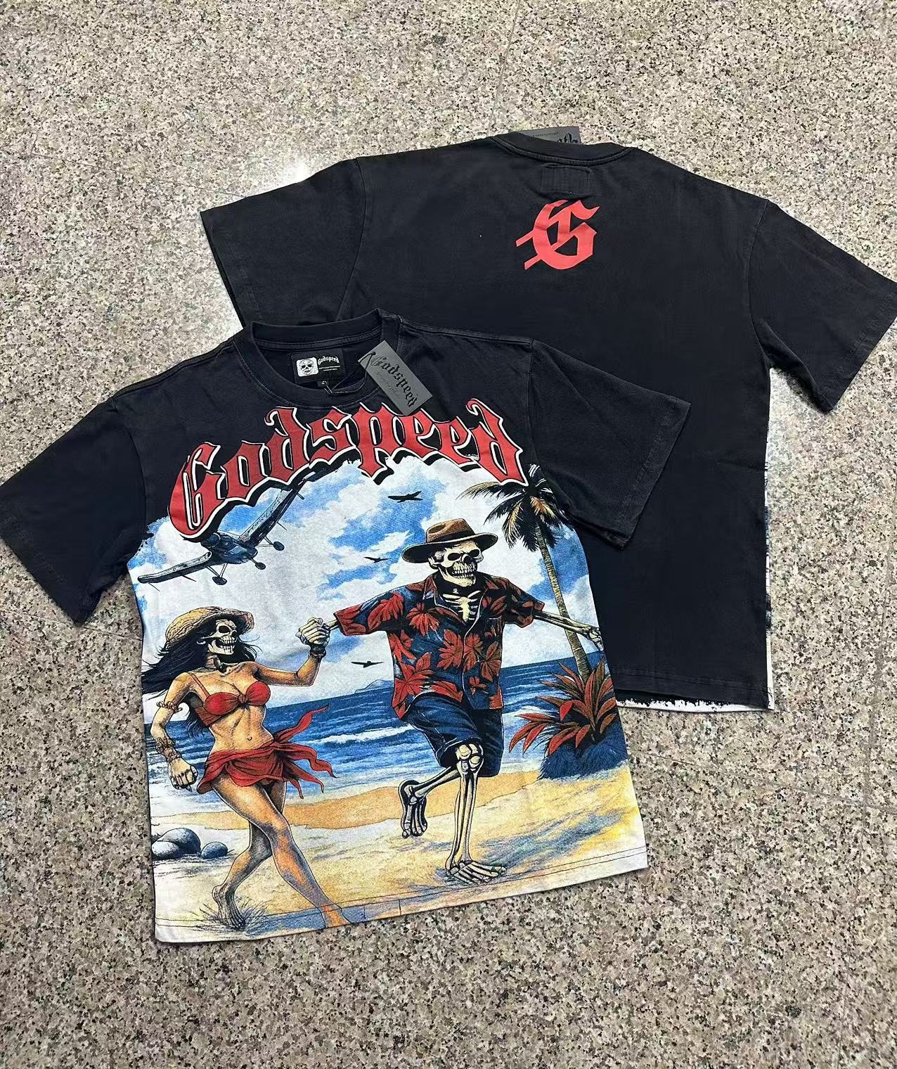 Godspeed Beach Skeleton Graphic T-Shirt — context