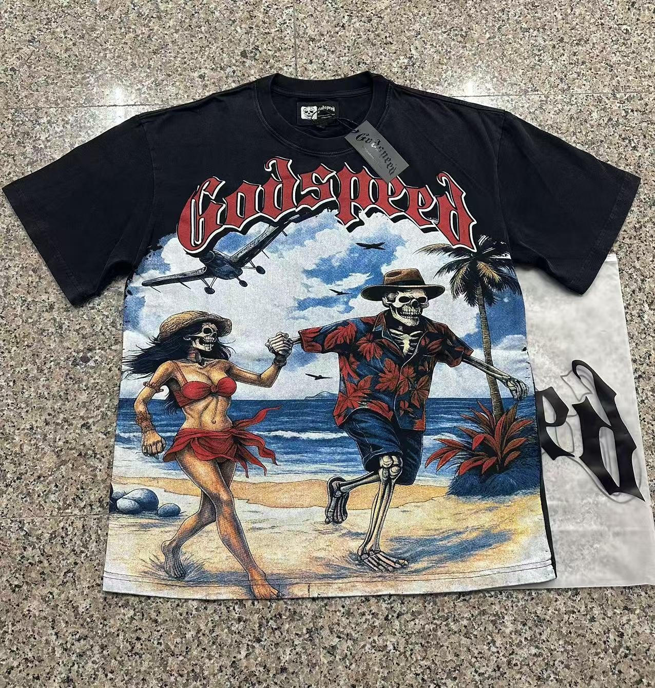 Godspeed Beach Skeleton Graphic T-Shirt — context