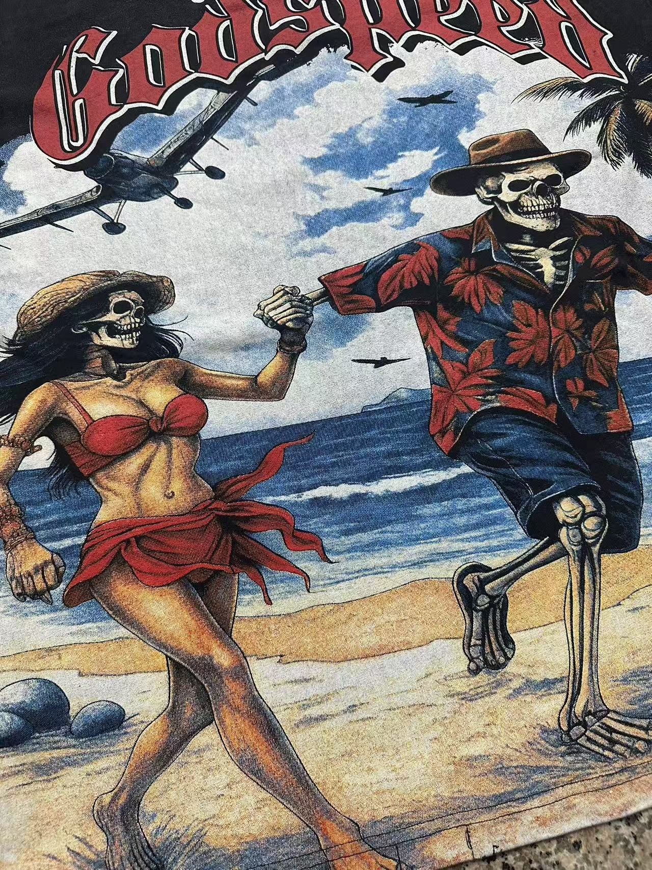 Godspeed Beach Skeleton Graphic T-Shirt — detail