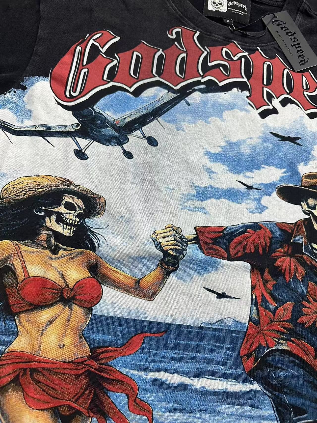 Godspeed Beach Skeleton Graphic T-Shirt — detail