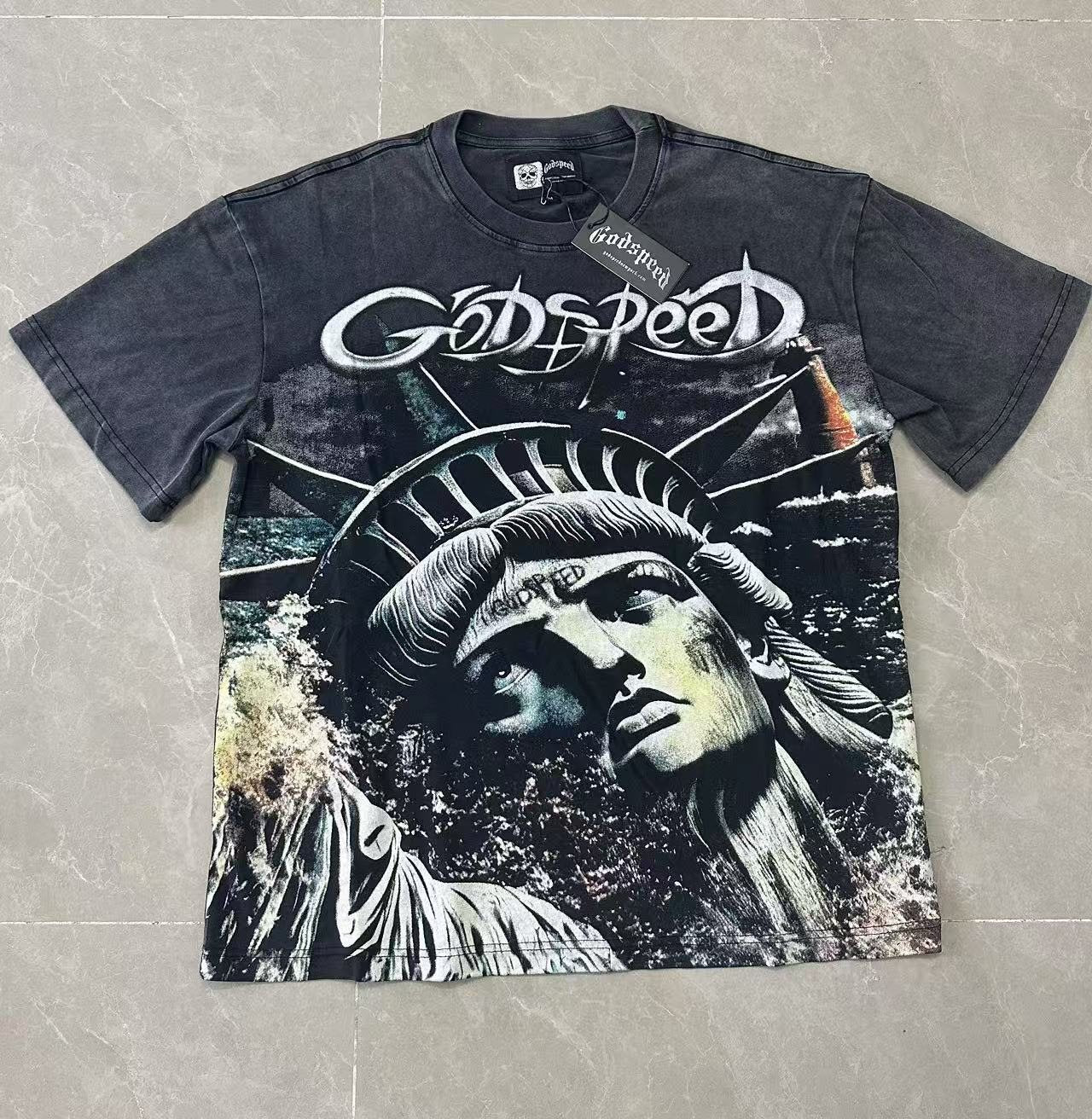 Godspeed Statue of Liberty Washed Graphic T-Shirt — front