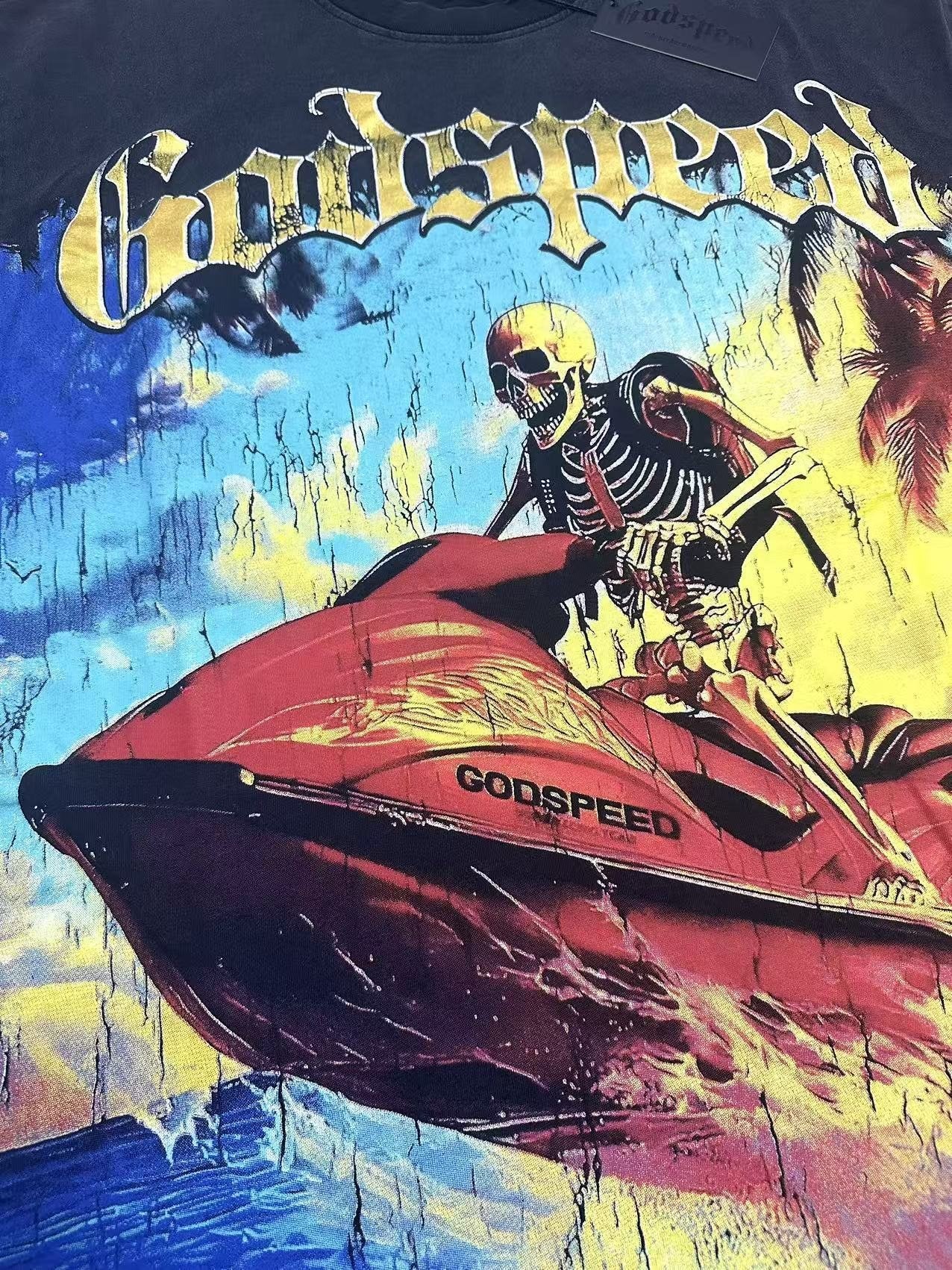 Godspeed Skeleton Jet-Ski Graphic T-Shirt — detail
